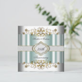 Invitation Élégant Argent Bleu Menthe 25e Anniversaire (Debout devant)