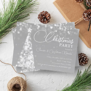 Invitation Élégant Argent Chatoyant Noël Arbre vacances