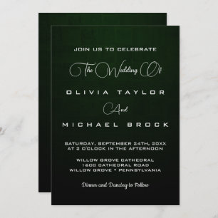 Invitation Élégant argent chic sur mariage vert foncé