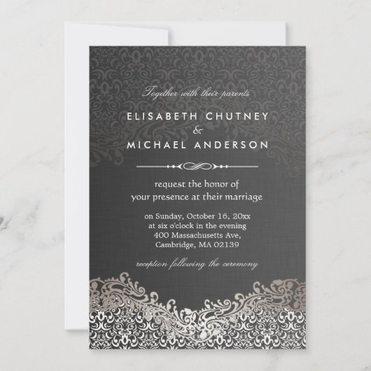 Invitation Elégant Argent Damask - Mariage classique (Devant)