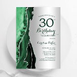 Invitation Élégant Argent Emerald Green Agate 30e anniversair<br><div class="desc">Émeraude vert et argent agate 30e anniversaire invitation de fête. Design élégant et moderne avec aquarelle agate marbre arrière - plan,  faux parties scintillant argent et typographie script. Carte invitation branchée parfaite pour une célébration anniversaire féminine élégante. Invitations Zazzle imprimées ou téléchargement instantané modèle imprimable numérique.</div>