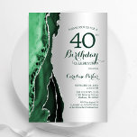 Invitation Élégant Argent Emerald Green Agate 40e anniversair<br><div class="desc">Émeraude vert et argent agate 40e anniversaire invitation de fête. Design élégant et moderne avec aquarelle agate marbre arrière - plan,  faux parties scintillant argent et typographie script. Carte invitation branchée parfaite pour une célébration anniversaire féminine élégante. Invitations Zazzle imprimées ou téléchargement instantané modèle imprimable numérique.</div>