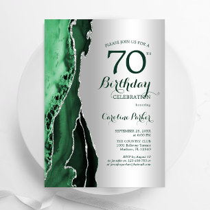 Invitation Élégant Argent Emerald Green Agate 70e anniversair
