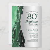 Invitation Elégant Argent Emerald Green Agate 80e anniversair (Devant)