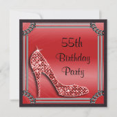 Invitation Elégant Argent encadré Red Stiletto 55e anniversai (Devant)