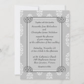 Invitation Elégant argent et Mariage damassé blanche (Devant)