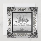 Invitation Élégant Argent et Noir 25e Anniversaire de Mariage (Devant)