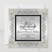 Invitation Élégant Argent et Noir 25e Anniversaire de Mariage (Devant)