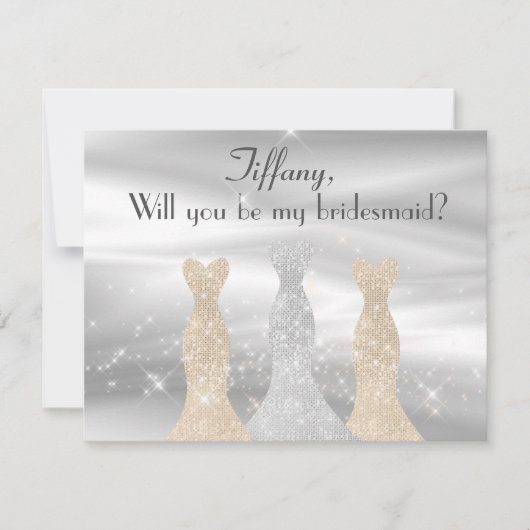 Invitation Élégant argent et or robes Bridesmaid proposition (Devant)