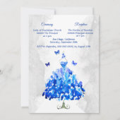 Invitation Elégant argent et papillons bleus Quinceañera (Dos)