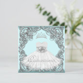 Invitation Elégant argent et Turquoise Quinceanera bleu (Debout devant)