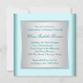 Invitation Elégant argent et Turquoise Quinceanera bleu (Dos)