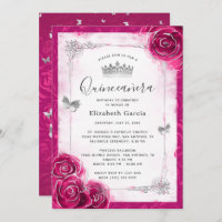 Elégant argent floral et Fuchsia Quinceanera