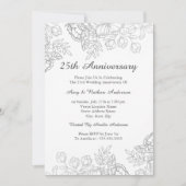 Invitation Élégant Argent Floral Vintage 25e Anniversaire (Devant)