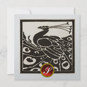 INVITATION ÉLÉGANT ARGENT NOIR PEACOCK, ROUGE RUBY GEM MONOGR