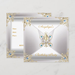 Invitation Elégant Argent Or Blanc Bleu Bijou Anniversaire