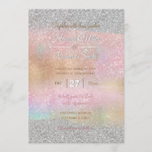 Invitation Elégant Argent Parties scintillant Or Arc-en-ciel