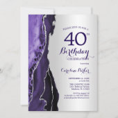 Invitation Elégant Argent Purple Agate 40e anniversaire (Devant)