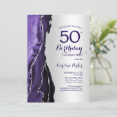 Invitation Elégant Argent Purple Agate 50e anniversaire (Debout devant)
