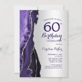 Invitation Elégant Argent Purple Agate 60e anniversaire (Devant)