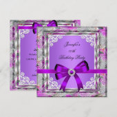 Invitation Elégant Argent Purple Mauve Bijou Anniversaire (Devant / Derrière)