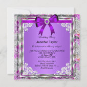Invitation Elégant Argent Purple Mauve Bijou Anniversaire (Dos)