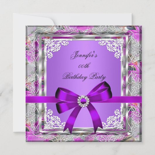 Invitation Elégant Argent Purple Mauve Bijou Anniversaire (Devant)