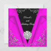 Invitation Elégant Argent Rose Noir Anniversaire 30ème (Devant)