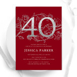 Invitation Elégant Argent Rouge 40e anniversaire<br><div class="desc">Elégante invitation de fête de 40e anniversaire en argent rouge. Design féminin moderne et personnalisable avec des accents botaniques rose et de la fausse parties scintillant argent. Carte invitation florale simple parfaite pour une célébration anniversaire élégante. Personnalisez avec vos propres détails. Invitations Zazzle imprimées ou téléchargement instantané modèle imprimable numérique....</div>