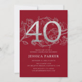 Invitation Elégant Argent Rouge 40e anniversaire (Devant)