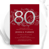 Invitation Elégant Argent Rouge 80e anniversaire