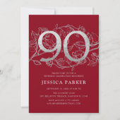 Invitation Elégant Argent Rouge 90e anniversaire (Devant)