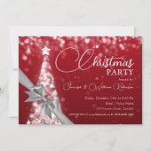 Invitation Élégant Argent Rouge Chatoyant Noël Arbre (Devant)