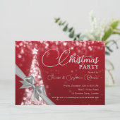 Invitation Élégant Argent Rouge Chatoyant Noël Arbre (Debout devant)