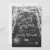 Invitation Élégant Argent String Lumières Photo Sweet 16 (Devant)