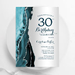 Invitation Elégant Argent Turquoise Agate 30e anniversaire<br><div class="desc">Turquoise et argent agate 30e anniversaire invitation de fête. Design élégant et moderne avec aquarelle agate marbre arrière - plan,  faux parties scintillant argent et typographie script. Carte invitation branchée parfaite pour une célébration anniversaire féminine élégante. Invitations Zazzle imprimées ou téléchargement instantané modèle imprimable numérique.</div>