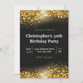 Invitation Élégant Arrière - plan Noir Confetti Or | Annivers (Devant)