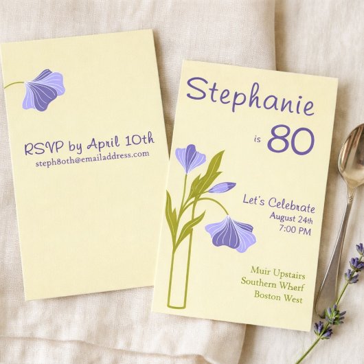 Invitation Elegant Art Deco Floral Lavender 80th Birthday