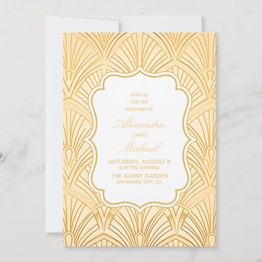 Invitation Elégant Art Déco géométrique Mariage Or blanc (Devant)