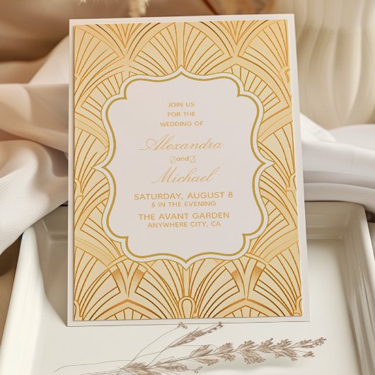 Invitation Elégant Art Déco géométrique Mariage Or blanc