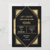 Invitation Élégant Art Déco Gold Noir QR Code Mariage (Devant)