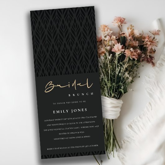 Invitation Elégant Art Déco moderne Noir Gold Bridal Brunch