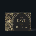 Invitation Elégant Art Déco Peacocks Or RSVP<br><div class="desc">Art déco paon or sur couleur personnalisée. Tout le texte est modifiable. Options de repas à l'arrière.</div>