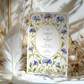 Invitation Elegant Art Nouveau Cornflower Gold Wedding