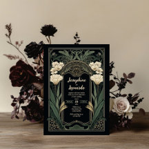 Elegant Art Nouveau Dark Floral Wedding Invite