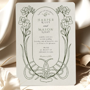 Invitation Élégant Art Nouveau Freesia Line Art Mariage