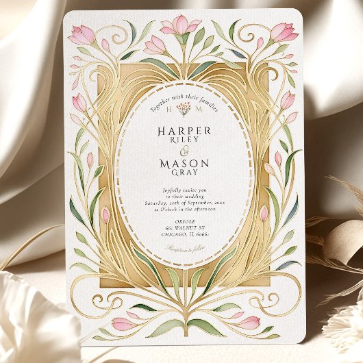 Invitation Elegant Art Nouveau Freesias Wedding Invite