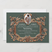 Invitation Elégant Art Nouveau Gold et Mariage photo vert (Devant)