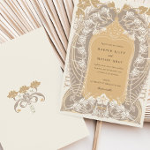 Invitation Elégant Art Nouveau Mariage de couleur crème dorée