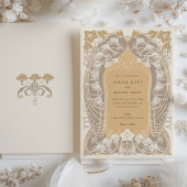 Invitation Elégant Art Nouveau Mariage de couleur crème dorée